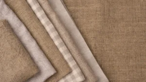 Flat lay monochromatic colored textiles with copy space