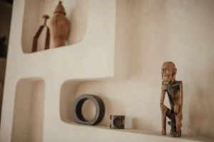 Luxury interior big bathroom modern african style with oval bathtub natural lighting