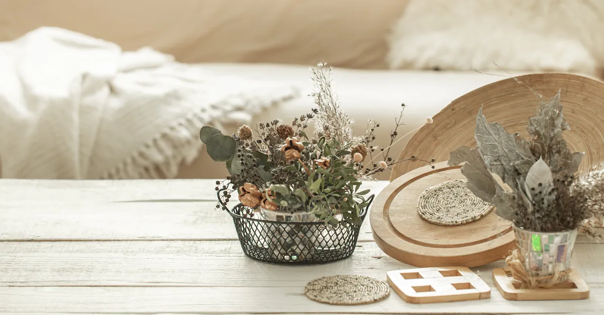 Decorative items interior with dried flowers